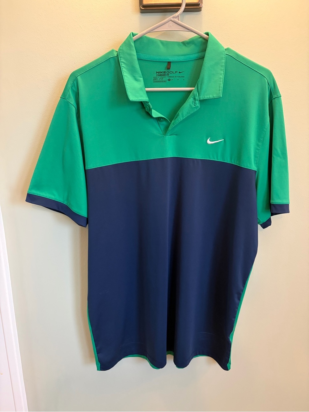 Nike Men’s Green and Navy Colorblock Dri-FIT Polo